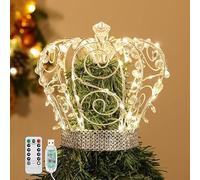 Lewondr Puntale per Albero di Natale, Punta per Albero di Natale a Forma di Corona con 50 Perline di Luce, Decorazione per Albero di Natale con Timer Telecomandato e Alimentato da USB, Argento