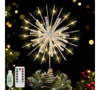 Lewondr Stella di Natale, Stella dell'Albero con Epossidico Glitterato e 30 Lampadine a LED, Alimentato via USB, Cima dell'Albero Fiocco di Neve per la Decorazione Natale, Luce Calda, Oro
