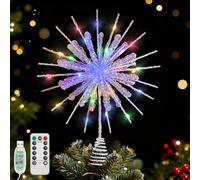 Lewondr Stella di Natale, Stella dell'Albero con Epossidico Glitterato e 30 Lampadine a LED, Alimentato via USB, Cima dell'Albero Fiocco di Neve per la Decorazione Natale,Luce Colorata, Argento Blanco