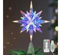 Lewondr Stella Natalizia Per Cima Dell'Albero, 15.35'' Cima Con 20 LED, Telecomando E Alimentazione USB Stella Polare Di Betlemme Per Casa, Timer 6 Ore 8 Modalità Decorazione Natalizia, Luci Colorate