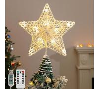 Lewondr Topper per Albero di Natale,Puntale per Albero 3D di Stelle con 15 LED & Telecomando,8 Modalità d'Illuminazione,Timer Automatico,Alimentato USB,Decorazionie Natalizio per Feste in Casa,Bianco