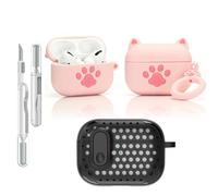 LEWOTE 3 in 1, compatibile con Apple Airpods Pro (2nd/1st Generation), custodia protettiva divertente e carina con kit di pulizia portachiavi (Cat Paw Pink)