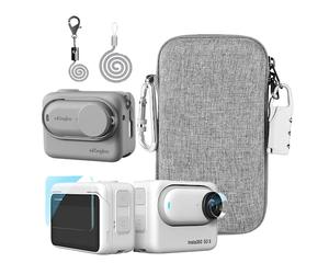 LEWOTE Kit Accessori Compatibile con Insta360 GO 3 [Custodia in Silicone per Fotocamera e Cappuccio Obiettivo][Protezione Dello Schermo][Borsa da Trasporto con Moschettone e Serratura] (Grigio)
