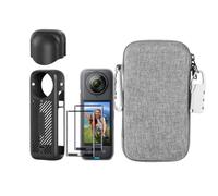 LEWOTE Kit di accessori 7 in 1 compatibile con Insta360 X4 [custodia in silicone per fotocamera e copriobiettivo] [2 pellicole protettive per lo schermo] [custodia da trasporto esterna con moschettone