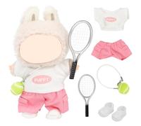 LEWOTE Set di vestiti compatibile con bambola Labubu, cappello, accessori per bambole da 17 cm, colore rosa