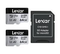 Lexar 64 GB Scheda Micro SD Silver Plus 2 Pack, Scheda di Memoria Flash MicroSDXC UHS-I con Adattatore - fino a 205 MB/s, A2, U3, V30, Class10, TF Card Alta Velocità