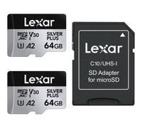 Lexar 64GB microSDXC UHS-I Professional V30 SILVER PLUS Memory Card (205MB/s) Twin Pack