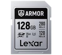 Lexar Armor Silver PRO SDXC - Scheda di memoria da 128 GB, UHS-II, C10, U3, V60, 6K UHD, fino a 280 MB/s in lettura, in acciaio inox, per fotografi professionisti, videografi e appassionati