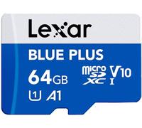 Lexar Blue Plus - Scheda di memoria MicroSD UHS-I da 64 GB, con adattatore SD, fino a 100 MB/s in lettura C10 / A1 / U1 / V10 microSDHC