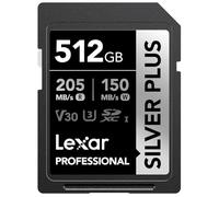 Lexar Lexar Professional Silver Plus SDXC UHS-I Card, 512 GB, C10, U3, V30, 4K UHD, SD Card, Scheda di memoria, fino a 205 MB/s in lettura