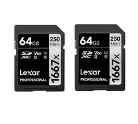 Lexar Professional 1667x Scheda SD 64 GB Set da 2, Scheda di memoria SDXC UHS-II, Fino a 250 MB/s di lettura, Class 10, U3, V60, SD per Fotografi Professionisti, Videografi (LSD1667064G-B2NAA)