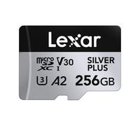 Lexar Scheda di memoria flash Silver Plus da 256 GB fino a 205 MB/s, scheda di memoria flash microSDXC UHS-I con adattatore, C10, U3, A2, V30, Full HD, 4K UHD, scheda TF ad alta velocità per drone