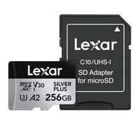 Lexar Scheda di memoria professionale Silver Plus microSDXC da 256 GB con adattatore SD, UHS-I, C10, U3, V30, video Full HD e 4K, fino a 205/150 MB/s in lettura/scrittura, per videografi e giocatori
