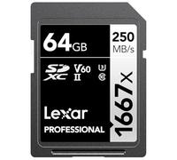 Lexar Scheda di memoria SDXC professionale da 64 GB, 1667x, UHS-II, C10, U3, V60, video Full HD e 4K, lettura fino a 250 MB/s, per fotografi professionisti, videografi e appassionati (LSD64GCBNA1667)