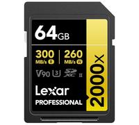 Lexar Scheda di memoria SDXC professionale da 64 GB, 2000x, UHS-II, C10, U3, V90, video Full HD e 8K, lettura fino a 300 MB/s, per fotocamere DSLR, qualità cinematografica (LSD2000064G-BNNNU)