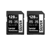 Lexar Scheda SD 128 GB SILVER 2 Pack, fino a 205 MB/s in Lettura, Scheda di Memoria SDXC UHS-I, Classe 10, U3, V30, SD Card per Fotografi Professionisti, Videografi, Appassionati