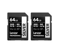 Lexar Scheda SD 64 GB SILVER 2 Pack, fino a 205 MB/s in Lettura, Scheda di Memoria SDXC UHS-I, Classe 10, U3, V30, SD Card per Fotografi Professionisti, Videografi, Appassionati