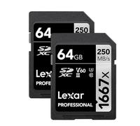 Lexar Schede di memoria professionali SDXC UHS-II, 1667 x 64 GB, C10, U3, V60, video Full HD e 4K, fino a 250 MB/s in lettura, per fotografi professionisti, videografi e appassionati (LSD64GCBNA16672)