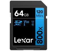 Lexar SDXC High-Performance 64GB 800x UHS-I serie BLUE, Classe 10, U3, V30, per Registrazione video in 4K, Alta velocità di trasferimento, nero/blue