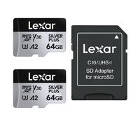 Lexar Silver Plus 64 GB Micro SD-kaart tot 205 MB/s, MicroSDXC UHS-I-geheugenkaa