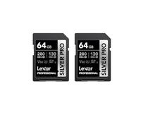 Lexar SILVER PRO Scheda SD 2x64GB, Scheda di memoria SD UHS-II, V60, U3, C10, Fino a 280MB/s in lettura, 130MB/s in scrittura, Scheda SDXC per DSLR/Fotocamera/Fotografo/Videografo (LSDSIPR064G-B2NAA)