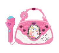 Lexibook- Unicornio Borsetta Karaoke, effeti vocali, Canzoni Demo, Effetti di Luce, Microfono Incluso, Presa Cavo aux-in, Rosa/Blu, Colore
