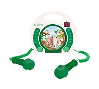 Lexibook - Lettore CD portatile con microfoni, maniglia, programmazione, ripetizione, karaoke, giungla, jack per auricolari, bambino, ragazzo, ragazza, bianco/verde, RCDK100ANX