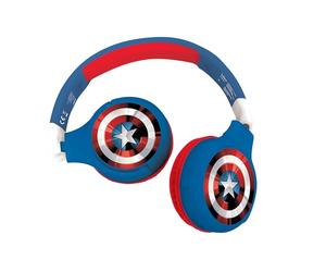 Lexibook Avengers Marvel Cuffie Bluetooth 2-in-1 per bambini - Stereo senza fili cablato, cassaforte per bambini per ragazze, pieghevole, regolabile, rosso/blu, HPBT010AVLXB