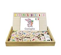 Lexibook, Bio Toys, Scuola di parole, bilingue italiano/inglese, gioco in legno, 50 carte parola, alfabeto, gioco educativo, EDU100i5