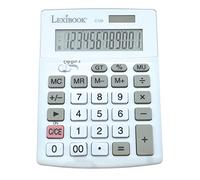 Lexibook, Calcolatrice da tavolo a 12 cifre con schermo LCD, 8 funzioni, tasti grandi, energia solare e batterie, bianco/grigio, C129