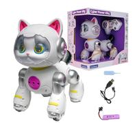 Lexibook, Cyber Power Kitty KITTY05DELXB - Gatto Robot vocale, Tedesco | Animale interattivo con orecchie LED, suoni, reazioni tattili, funzione di spruzzo d'acqua e telecomando.
