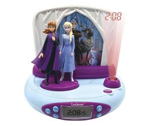 Lexibook Disney Frozen 2 Elsa & Anna, Orologio Sveglia con proiettore, Luce Notturna, prejettare l'ora sul soffito, effeti sonori, batterie, Blu/Porpora, RP510FZLXB