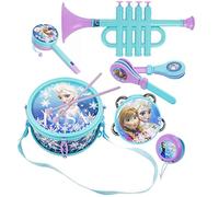 Lexibook Disney Frozen, Elsa Anna, Set, 7 Strumenti Musicali (Tamburo, Maracas, Castanet, Armonica, Flauto Dolce, Tromba, tamburello), Giocattolo Comodo da trasportare, Blu/Viola, K360FZ