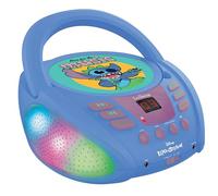 Lexibook - Disney Stitch - Lettore CD Bluetooth per bambini - Portatile, Effetti luminosi multicolore, Presa microfono, Presa Aux-in, Alimentazione a corrente alternata o a batteria, Blu, RCD109D