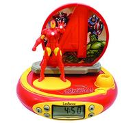 Lexibook, The Avengers Iron Man, Sveglia con proiettore per bambini, Luce notturna e proiezione dell'ora sul soffitto, Effetti sonori, Alimentazione a batteria, Rosso, RP510AV