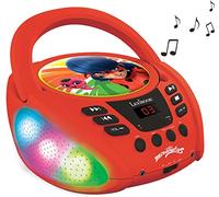 Lexibook, Miraculous Ladybug Chat Noir, Lettore CD Bluetooth per bambini - Portatile, Effetti multicolore, Jack per microfono, AUX IN, AC o batterie, rosso, RCD109MI