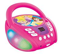 Lexibook, Principesse Disney, Lettore CD Bluetooth per bambini, portatile, effetti luminosi multicolore, microfono, presa Aux-in, alimentazione a corrente alternata o a batteria, rosa, RCD109DP