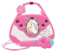 Lexibook- Unicornio Borsetta Karaoke, effeti vocali, Canzoni Demo, Effetti di Luce, Microfono Incluso, Presa Cavo aux-in, Rosa/Blu, Colore
