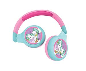 Lexibook Unicorn, cuffie Bluetooth 2 in 1 per bambini, stereo, wireless, con cavo, sicure per bambini, pieghevoli, regolabili, HPBT010UNI, rosa, 16,5 x 8 x 18,5 cm