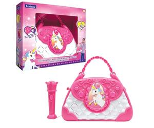 Lexibook Unicornio Borsetta Karaoke con Microfono, effeti vocali, Canzoni Demo, Effetti di Luce, Microfono Incluso, Presa Cavo aux-in, Rosa/Blu, K102UNILXB