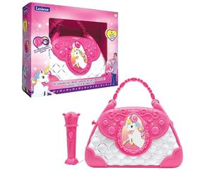 LEXiBOOK Unicorno, borsa per karaoke con microfono, cambia voce, canzoni demo, effetti luce, microfono incluso, ingresso aux, rosa/blu, K102UNI