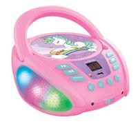 Lexibook Unicorno - Lettore CD Bluetooth per Bambini - Portatile, Effetti Multicolore, Jack per Microfono, AUX in, AC o batterie, Ragazze, Ragazzi, Rosa, RCD109UNILXB