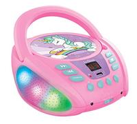 Lexibook Unicorno - Lettore CD Bluetooth per bambini - Portatile, Effetti multicolore, Jack per microfono, AUX IN, AC o batterie, Ragazze, Ragazzi, Rosa, RCD109UNI