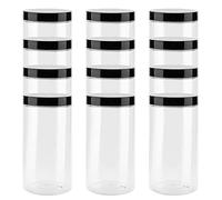 LEXININ 12 barattoli di plastica rotondi vuoti da 907,2 ml, 1 litro di plastica trasparente con coperchi neri, barattoli rotondi in plastica da 1000 ml, per cucina e casa