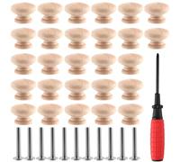 LEXININ 30 pomelli rotondi in legno a fungo, 35 x 25 mm, maniglie rotonde per cassetti, pomelli in legno per armadietti con viti e mini cacciavite