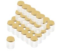 LEXININ Confezione da 45 barattoli in plastica trasparente da 80 ml con coperchi in alluminio dorato, contenitori vuoti in plastica, piccoli barattoli per campioni per glitter, perline