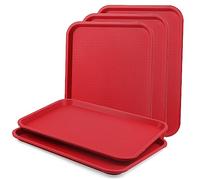LEXININ Confezione da 5 vassoi in plastica per fast food, 41 x 30 cm, colore rosso, rettangolari, per ristoranti, caffetterie, bevande, cibo