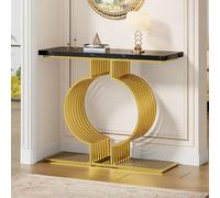 Lexiou 100 x 30 x 80 cm, moderno tavolino da caffè bianco lucido, piccolo tavolino per il soggiorno, consolle, base dorata, due possibilità di appoggio (nero)