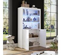 Lexiou 100 x 35 x 170 cm, credenza lucida, armadietto con luci a LED, strato di display in vetro temperato, mobiletto verticale alto per soggiorno