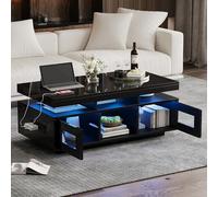 Lexiou 100 x 50 x 43 cm, nero lucido, con luci a LED controllabili tramite app mobile, tavolo da soggiorno con armadio, divano con porta di ricarica e presa (nero)